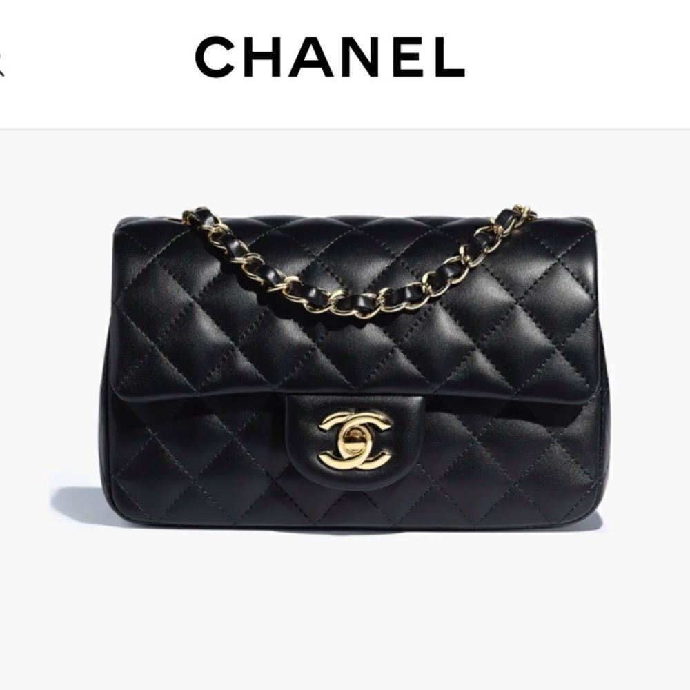 Chanel Black Lambskin Leather Mini Classic Rectangular Flap Light Gold Hardware - Picture 2 of 16